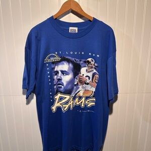Vintage 1999 Kurt Warner St. Louis Rams NFL Sport Attack T Shirt - Blue - Large